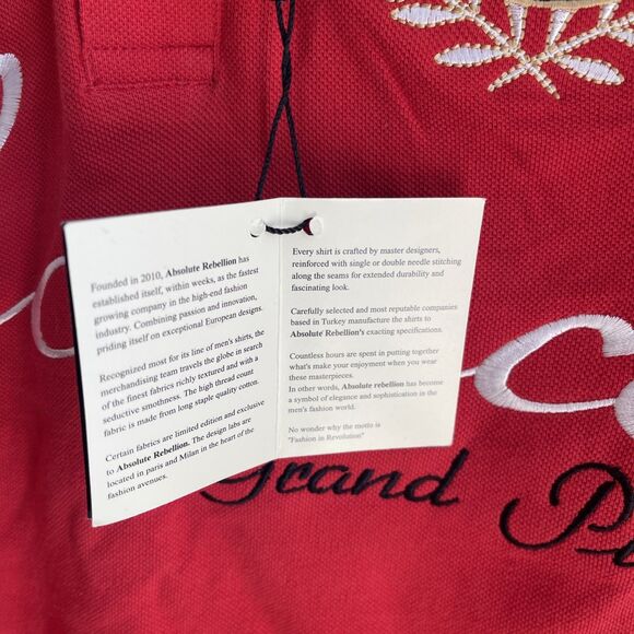 ABSOLUTE REBELLION Red polo Logo Crown Monaco Official Grand Prix MEN SIZE M - Picture 3 of 9